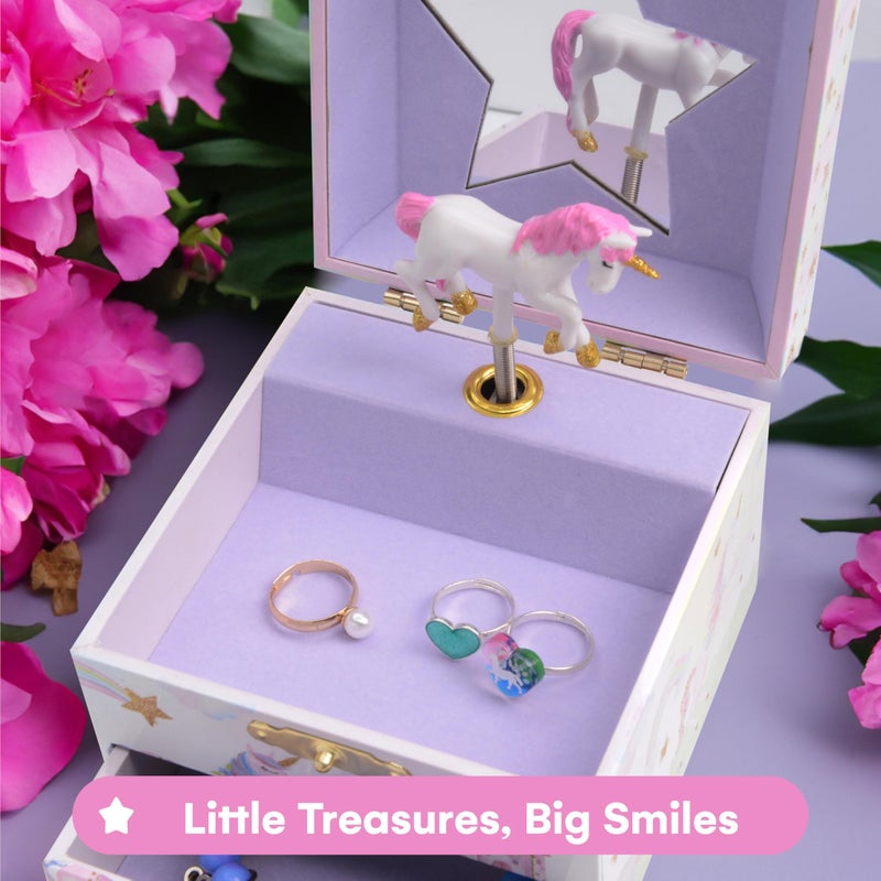 Jewelkeeper Jewelry Box for Girls with 1 Drawer - Unicorn Musical Jewelry Boxes, Beautiful Dreamer Tune, Spinning Unicorn Doll, Little Girl Music Box, Gifts for 5 Year Old Girls, Engineered Wood - Image 2